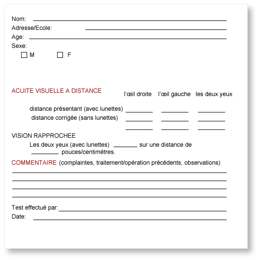 Formulaire du Dépistage de la Déficience Visuelle